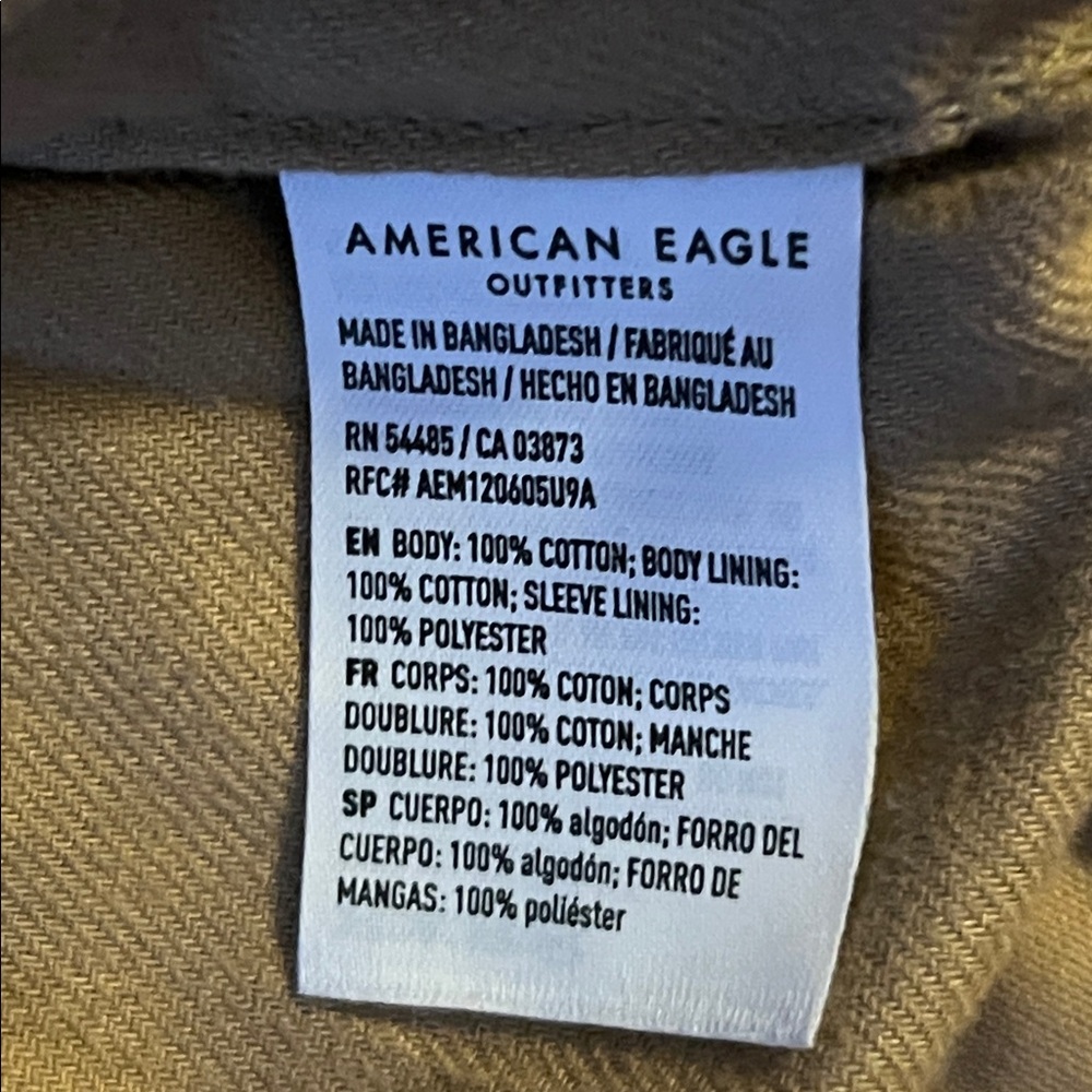 LK NW 🦅 AMERICAN EAGLE COTTON KHAKI CAMEL TAN LINED JACKET w/CORDUROY COLLAR XXL - Picture 15 of 15